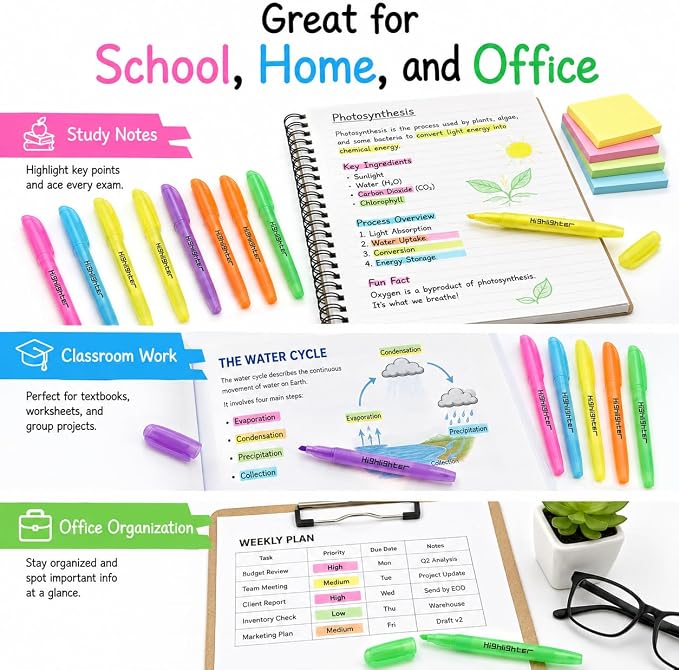 Highlighters Assorted Colors, 24 Pack Bulk Highlighters | with Chisel Tip, Colored Highlighter Markers for Teacher Supplies, Office and Notes, Back to School, Classroom Must Have