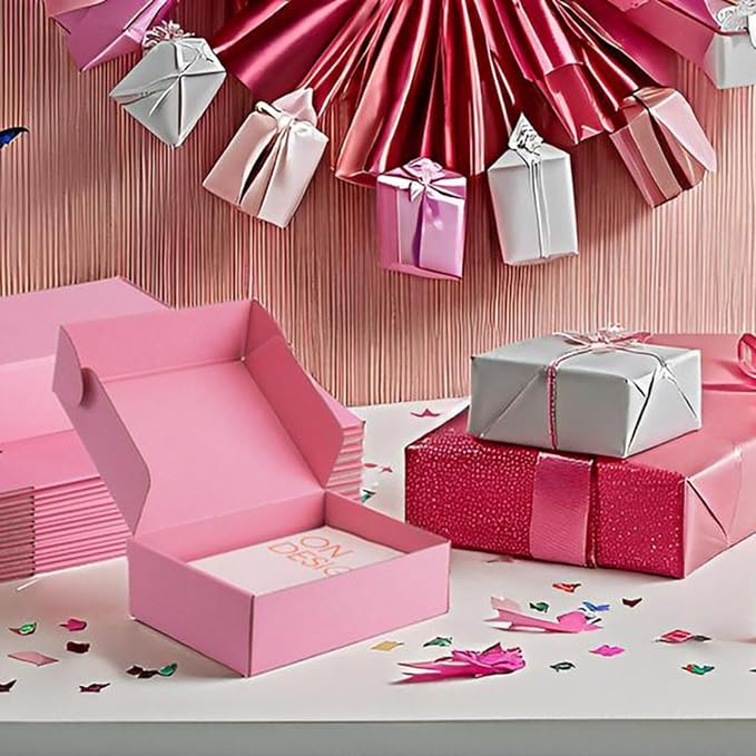10x7x3 inch Pink Shipping Boxes for Small Business- Set of 25 | Sturdy ECT 32 Corrugated Cardboard Mailer Boxes, Easy Assemble for Packaging, Mailing, Gift