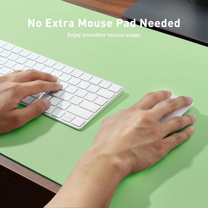 Aothia Faux Leather Desk Mat - Non-Slip PU Leather Desk Blotter, Waterproof Writing Surface, Large Desk Pad for Office & Home (Foam Green, 55" x 17")