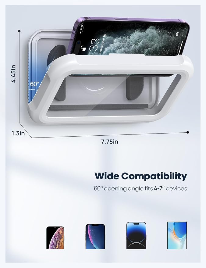Lamicall Shower Phone Holder Waterproof - 480° Rotatable Wall Mount Case | Retractable Adjustable, Bathroom iPhone Stand Holder, Fog Resistant Bath Shower Accessories for Dorm Room, 4"-7" Phones