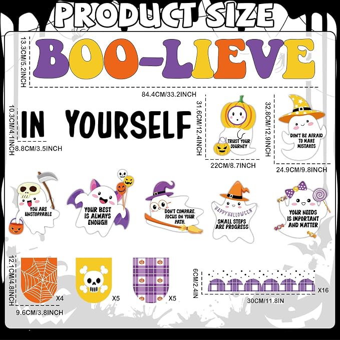 Halloween Ghost Bulletin Board Set Classroom Decorations Cute Ghost Paper Cutouts Halloween Theme Motivational Inspirational Bulletin Board for School Classroom Home Office Wall Door Decor Supplies