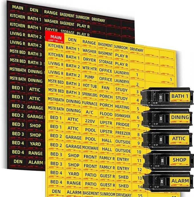 Circuit Breaker Labels, Breaker Box Electrical Panel Fuse Box Stickers, Easy Read and Install (YEL+BLK)