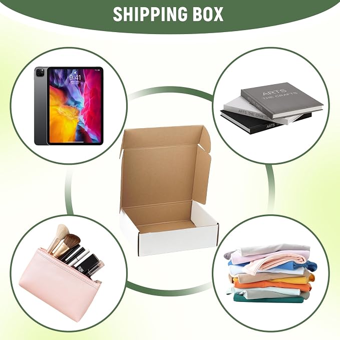 10"x8"x3" Shipping Boxes Set of 5, White Corrugated Cardboard Box Literature Mailer