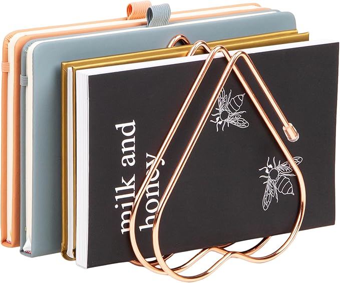 Mind Reader Heart-Shaped Desktop File Organizer, 5-Slot Metal Folder Rack, Magazine & Book Holder, Rose Gold