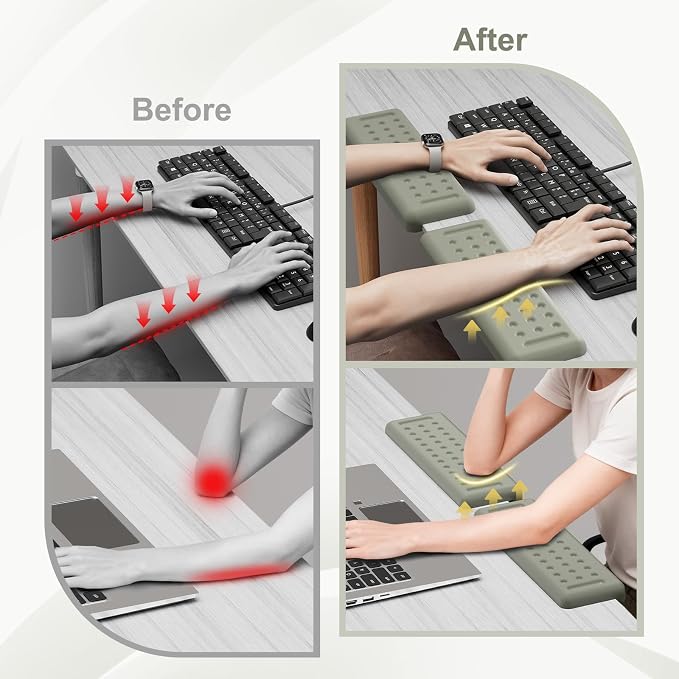 Leolee L-Shaped Desk Elbow Pads for Desk, Grey Memory Foam Arm Rest | for Desk with Non-Slip Base, Ergonomic Desk Edge Cushion, Wrist Rest for Computer Keyboard, Typing, Office, Home (2 Piece)