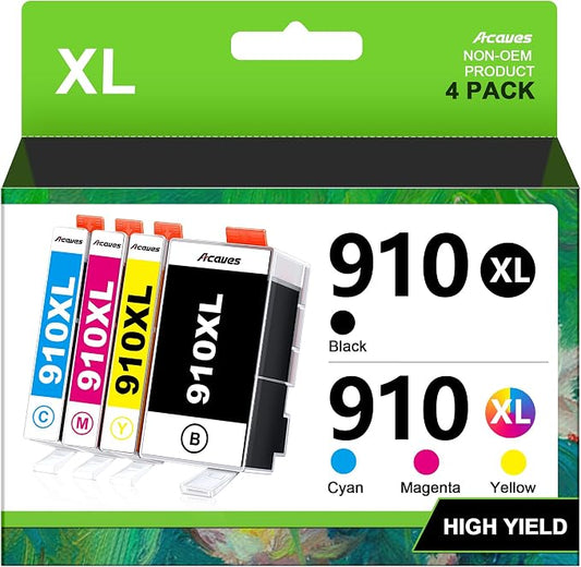 910XL Ink Replacement for HP 910XL Ink Cartridges Combo Pack, 4 Pack | Work for hp OfficeJet 8010, 8012, 8018, 8022, OfficeJet Pro: 8020, 8022, 8025, 8026, 8028, 8030, 8035, Black Color
