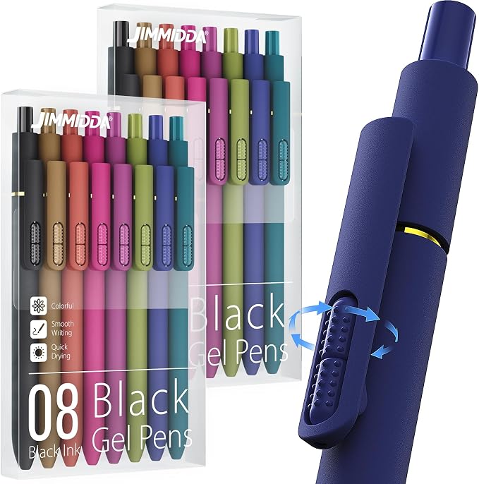 16 Pack Gel Pens, Black Ink Quick-Drying No Smudge with Fidget | 0.7mm Fine Point, Smooth Writing, Long-Lasting Ink, Stress Relief Pens for Journaling, School Office, Gift for Women Men