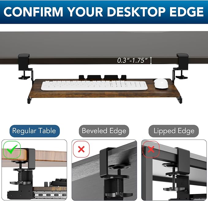 Keyboard Tray Under Desk Pull Out with Extra Sturdy C Clamp Mount System, 27.3 (32.5 inch Including Clamps) x 11 Inch Slide-Out Platform Computer Drawer for Typing Vintage AX01WG02