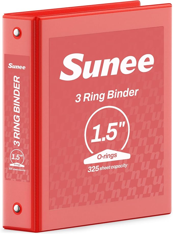 SUNEE 3 Ring Binder 1.5 Inch 1 Pack, Clear View Binder Three Ring PVC-Free (Fit 8.5x11 Inches) for School or Office Supplies, Red