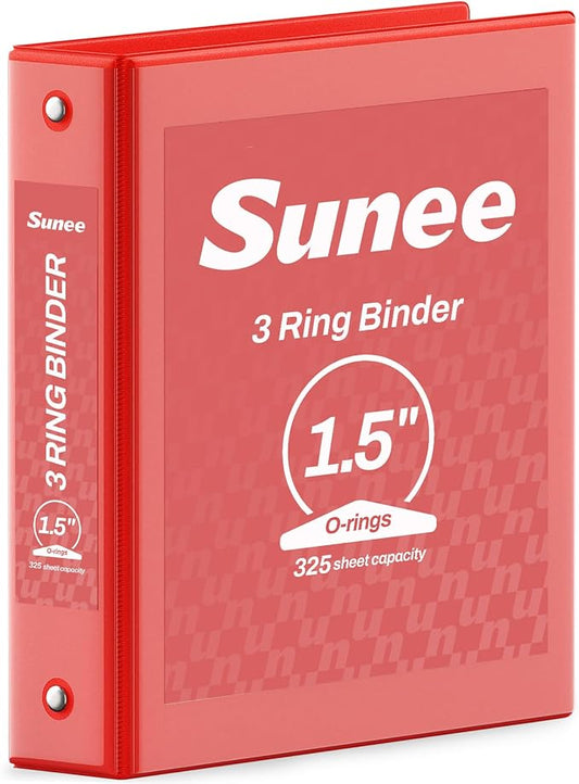 SUNEE 3 Ring Binder 1.5 Inch 1 Pack, Clear View Binder Three Ring PVC-Free (Fit 8.5x11 Inches) for School or Office Supplies, Red