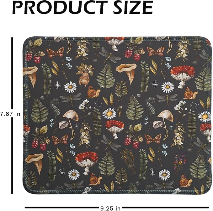 Mouse Pad for Desk with Stitched Edge, Premium Cute Washable Mouse Pads. Computer Mousepad with Non-Slip Rubber Base, Mousepads for Laptop, 9.25x7.75x0.12 inch (Mushroom Mirage)