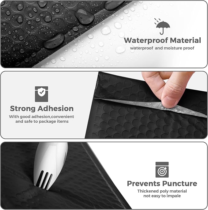 METRONIC Bubble Mailers 8.5x12" Padded Envelopes Black 40 Pack Self Seal | Usable Size 8.5x11",Waterproof Cushioning Medium Bags for Small Business Shipping,Books,Clothes,Mailing Pouches,Bulk