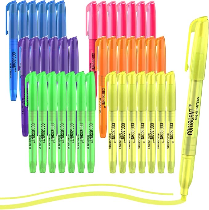 coruscant Highlighter - 36 pack color highlighter, color transparent visible fluorescent pen shell, wide chisel point mark, fluorescent pen, school, office