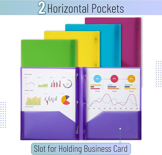 Mr. Pen- Plastic Folders with Pockets and Prongs, 5 Pack, Translucent | Colorful, File Folders with Fasteners, 2 Pocket Folder