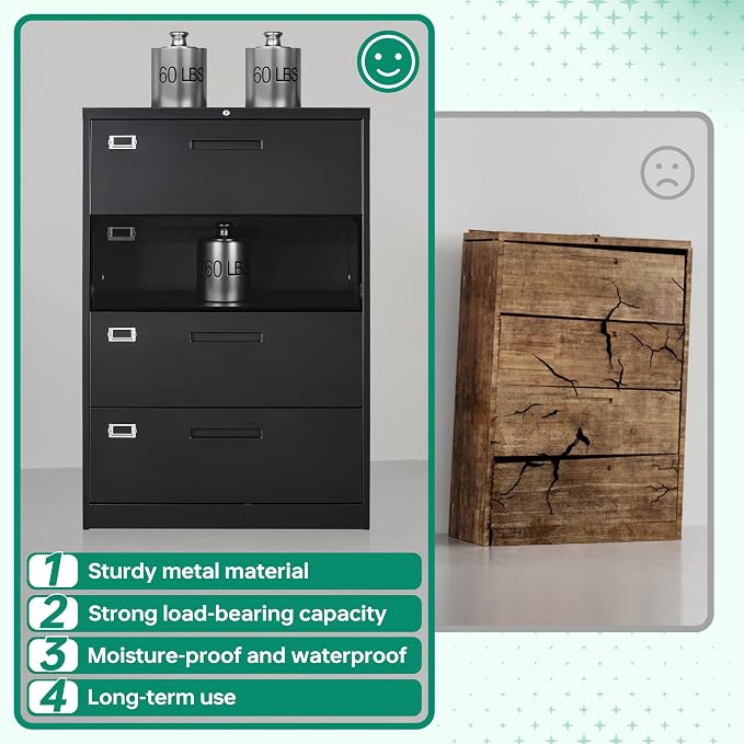 File Cabinets,4 Drawer Metal Lateral Filing Organization Storage Cabinets with Lock,Home Office for Hanging Files Letter/Legal/F4/A4 Size (Require Assembly)