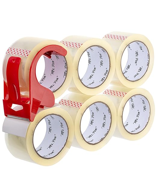 Mr. Pen- Packing Tapes, 2" Wide, 60 Yard, 6 Pack with 1 Dispenser Gun, 2.5 mil, Heavy Duty Packing Tape with Dispenser