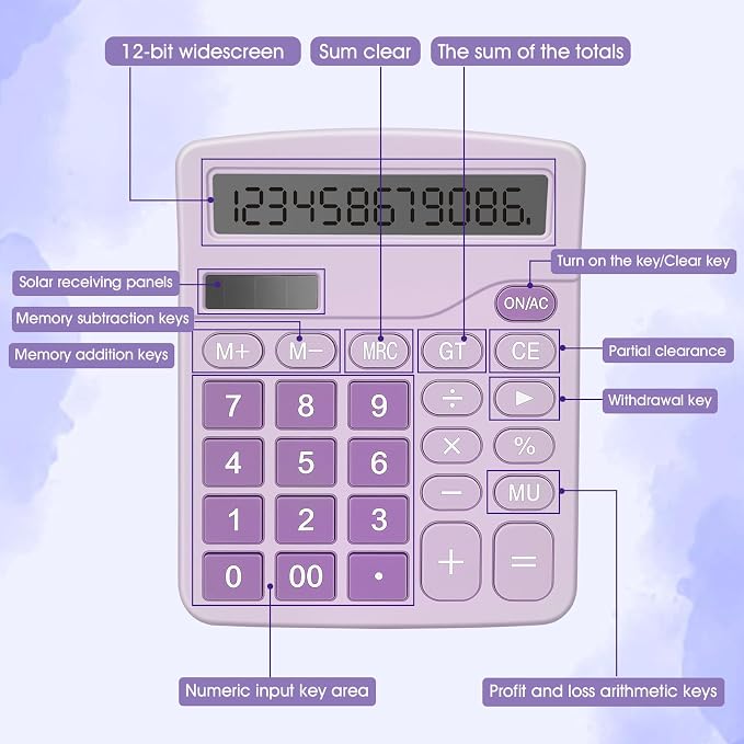 8 Pack Calculator Bulk,12 Digits Desktop Calculator with Large LCD Display and Sensitive Buttons,Solar and Battery Dual Power,Perfect for Office,School,Home(4 Colors)