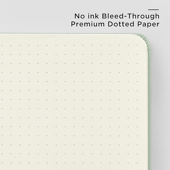 &And Per Se Dotted Journal Notebook, A5 Hardcover Leather Dotted Journal, 160 Pages 100gsm Thick Dot Grid Paper, 3 Sheets of Stickers Included - 5.7'' x 8'' (Light Green)