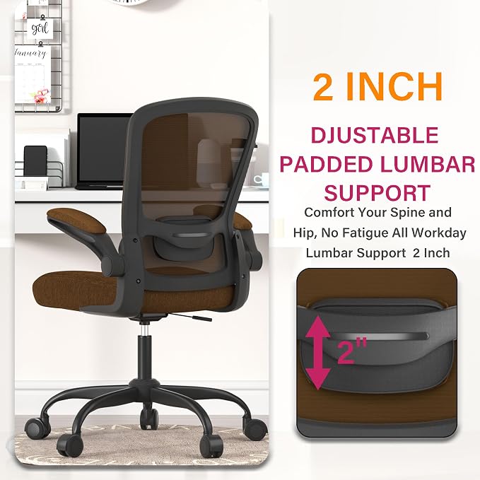 Mimoglad Office Chair, Ergonomic Desk Chair with Adjustable Lumbar Support, High Back Mesh Computer Chair with Flip-up Armrests-Task Chairs, Executive Chair for Home Office | Supports 300 lbs · Seat 19.48"–23.4" · Breathable mesh · 20–30 min assembly ·...