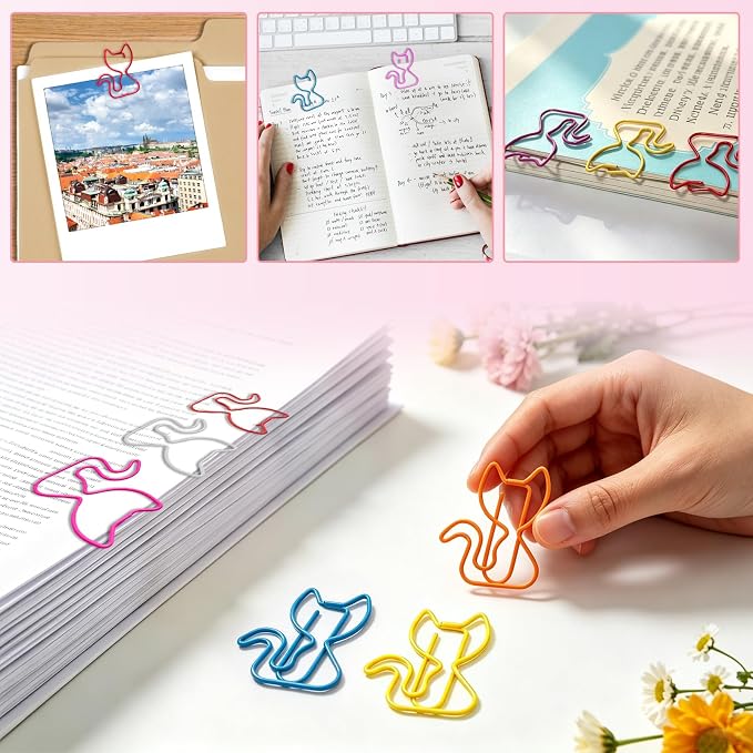 Cat Paper Clips, 100 Pcs Decorative Paperclips, Supplies Stationery | Cute Fun Office Supplies Gifts for Women Men Coworkers Teachers Students Girls Boys Graduation Gifts Father Day