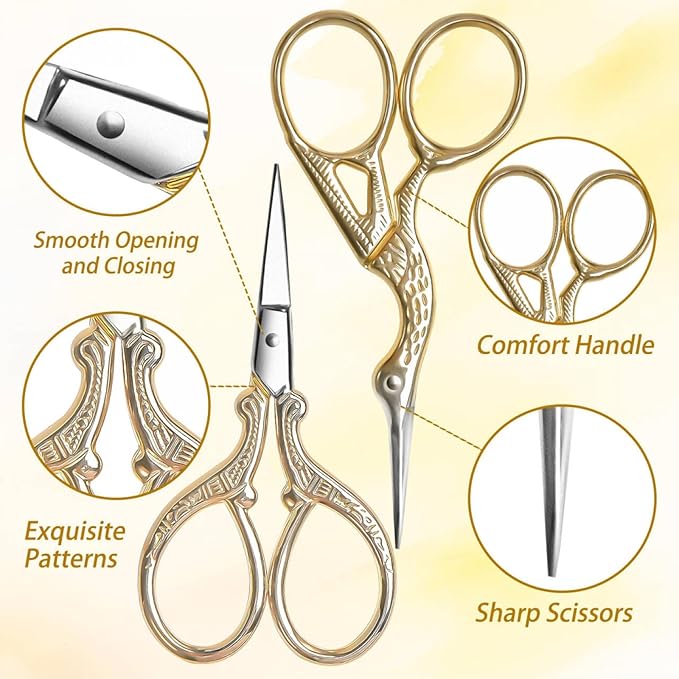 AQUEENLY Embroidery Scissors Stainless Steel Sharp Stork Scissors for Sewing Crafting