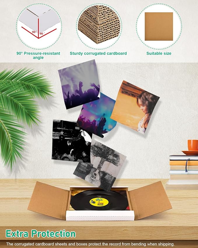 50 Pack Vinyl Record Shipping Boxes: 12.5" X 12.5" x 1" White Vinyl Record LP Shipping Mailer Boxes, Easy Fold LP Cardboard Mailing Boxes Multi Depth Album Mailers for Packaging Moving Storage | 12.5" X 12.5" x 1" White Album Mailers Easy Fold LP Cardb...