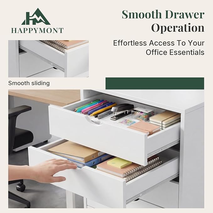 7 Drawers Mobile File Cabinet, Printer Stand Storage Cabinet | Under Desk Storage with Wheels, Vertical Filing Chest Rolling Wood Small Organizer for Home Office, Living Room, White