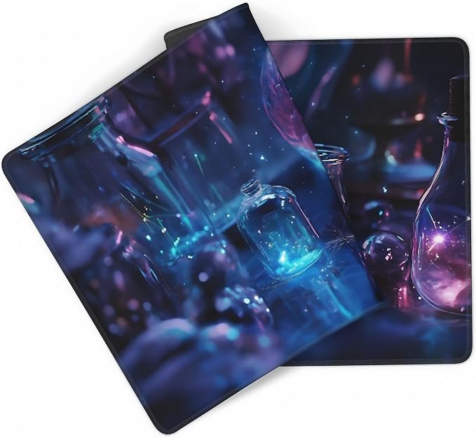 Aesthetic Skull Gaming Mouse Pad, Deep Blue Cyber Desk Mat with Anti-Slip Base & Stitched Edges,35.4" x 15.7" in Table Mat for Computer Desktop, Beautiful Workstation Decor