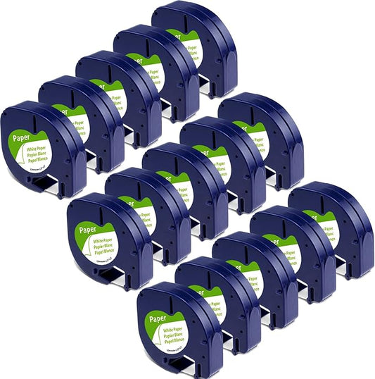 15 Pack 91330 Paper White Label Tape Compatible with Dymo Letratag Refills 12mm x 4m 1/2" x 13' Label Maker Tape Refill for Letra Tag Printer 100H Plus LT-100T LT-200B