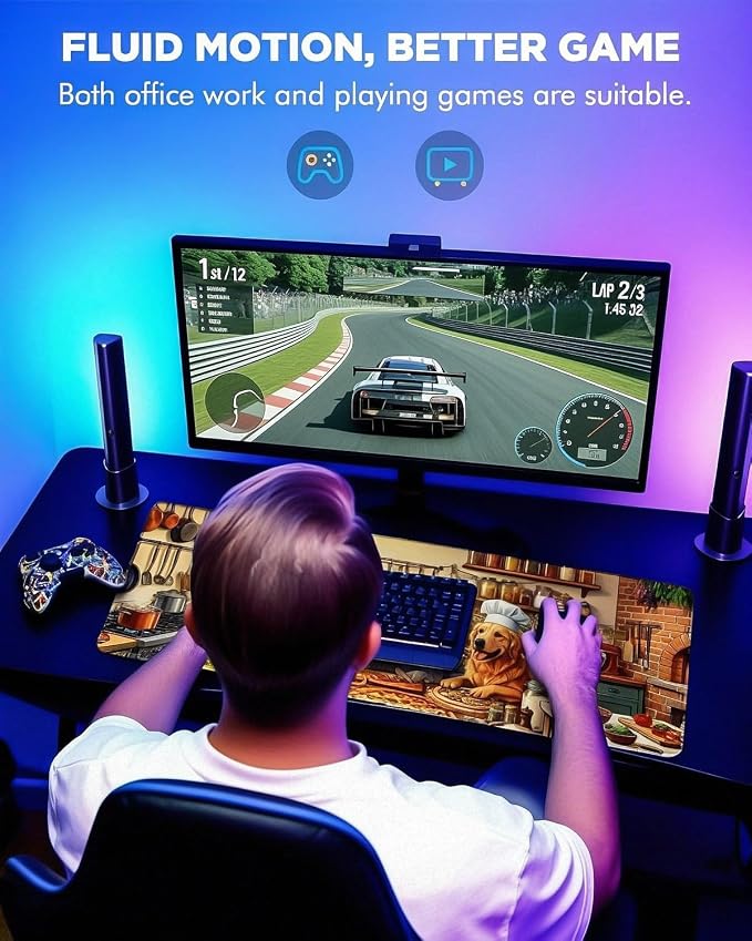 Mouse Pad, Desk Mat, 31.5x11.8in Large Mousepad, Puppy Kitchen | Desk Pad with Stitched Edge & Rubber Non-Slip Bottom, Gaming Mouse Pad, Extended Mousepad for Home, Office
