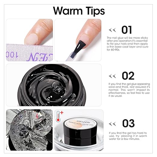 Gellen 2pcs Solid Nail Gel Glue Set for Soft Gel Nail Tips, 15g/pc Clear Acrylic Nail Tip Solid Gel Glue for DIY Nail Art for Press on Nail, Need Nail Dryer Cured