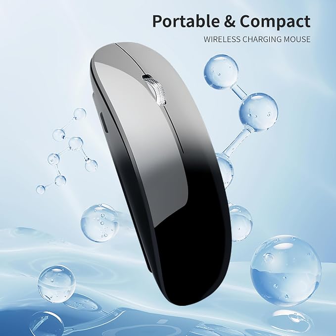 TENMOS M18 Bluetooth Mouse, USB C Rechargeable Wireless Mouse, Grey&Black | Tri-Mode BT5.1/5.0+2.4G, Silent, Portable, Battery Level Visible, USB Receiver,Type C Adapter, for Laptop/Macbook/iPad/PC