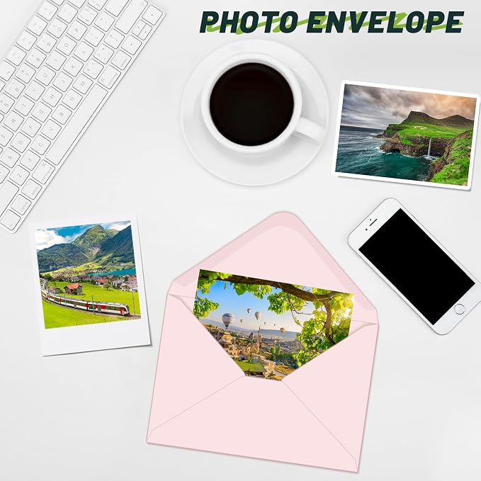 5x7 Envelopes With Golden Stickers (50, Pink, A7) | A7 Envelope for Invitations,envelope for 5x7 cards,Self Seal for Postcards, Greeting Cards, Mailing，Wedding