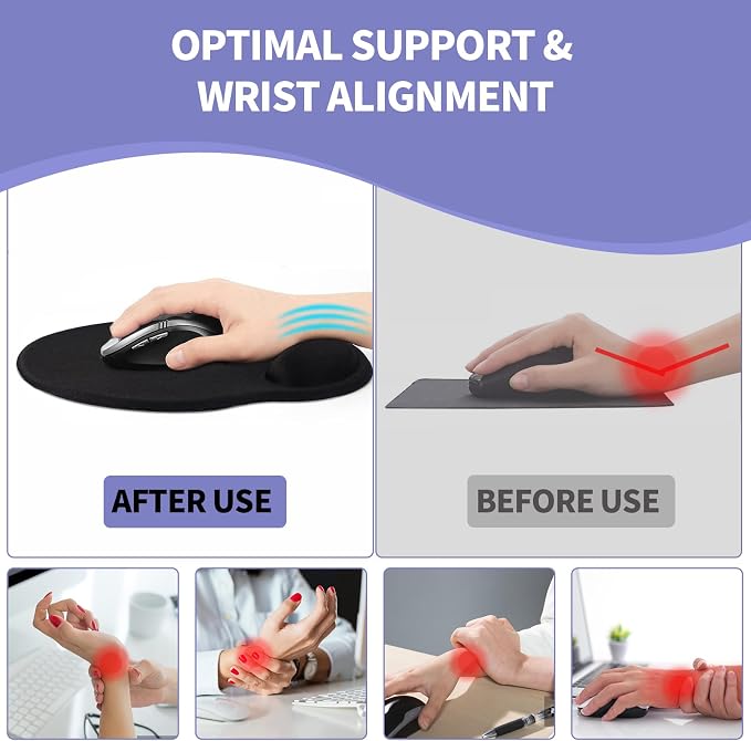 Mouse Pad with Wrist Rest, Comfortable Computer Mousepad with Gel Wrist Support Smooth Surface and Non-Slip PU Base for Pain Relief, Laptop, Office & Home (Golden Quicksand Marble)