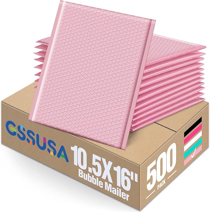 GSSUSA Large Bubble Mailers 10.5x16 Inch 500 Pack Light Pink Padded Envelopes, Strong Adhesion Self-Seal Bubble Envelopes for Mailing Clothes,Magazines