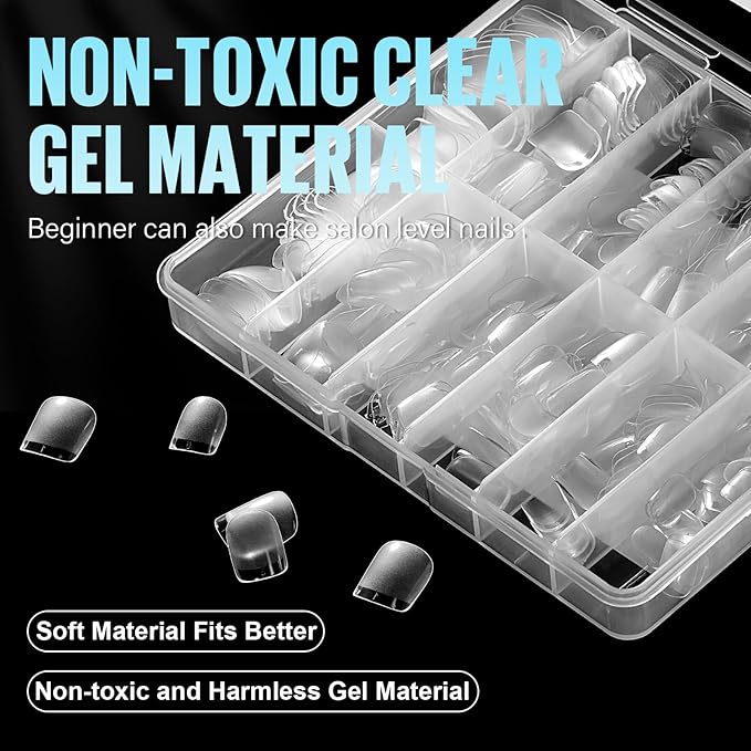 TOMICCA 360Pcs Extra Short Square Nail Tips, Half Matte Acrylic Gel Nail Tips, Full Cover Pre Shaped 12 Sizes Fake Nails for Beginner and Professional DIY Nail Salon