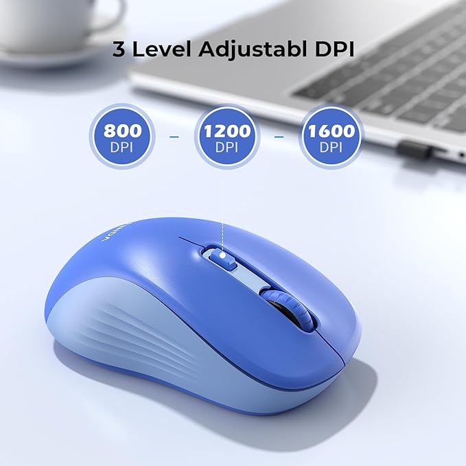 seenda Bluetooth Wireless Mouse, Bluetooth & 2.4G USB Dual Mode, Quiet Clicks, Smooth Tracking, 3-Level Adjustable 1600 DPI,Compact and Portable Mouse for Laptops, Tablets and More-Blue