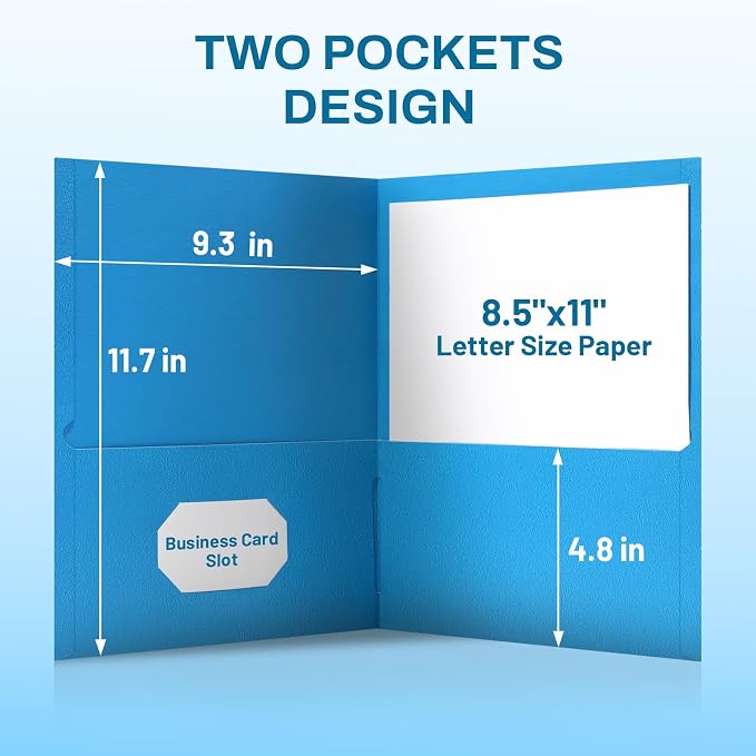SUNEE Folders with Pockets(25 Pack, Blue), 2 Pocket Folders Fit Letter Size Paper, Paper File Folder for School Office Home Business