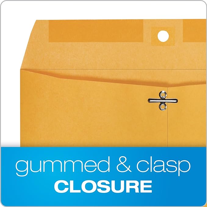 Quality Park 11-1/2 x 14-1/2 Clasp Envelopes, 100 Pack, Open-End with Gummed Flap, Heavyweight 32 lb Paper with Reinforced Holes and Double Prong Clasp, Storage Envelopes, Brown Kraft
