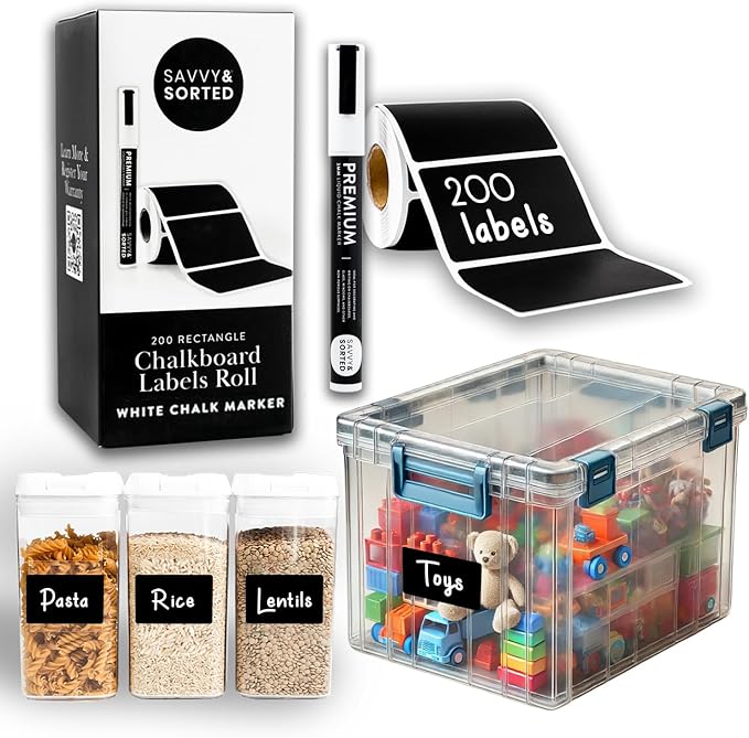 200 Chalkboard Labels for Food Containers, Reusable Black Stickers with Chalk Marker, Removable Pantry Chalk Board Jar Labels Stickers for Glass Jars, Storage Food Mason Jars, Kitchen Organization