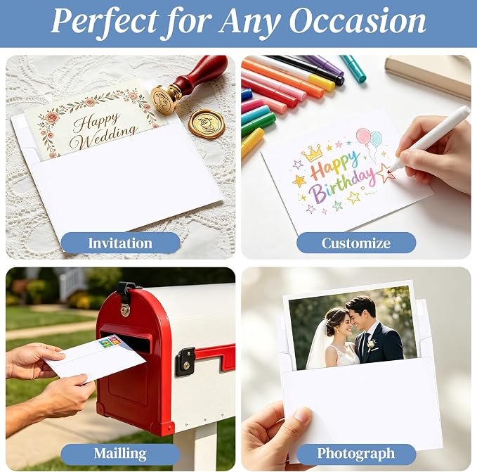 50 Pack A7 Envelopes, White Greeting Card Envelopes Self Seal, 5.24 x 7.24 in Christmas Envelopes for Birthday Graduation Baby Shower Wedding