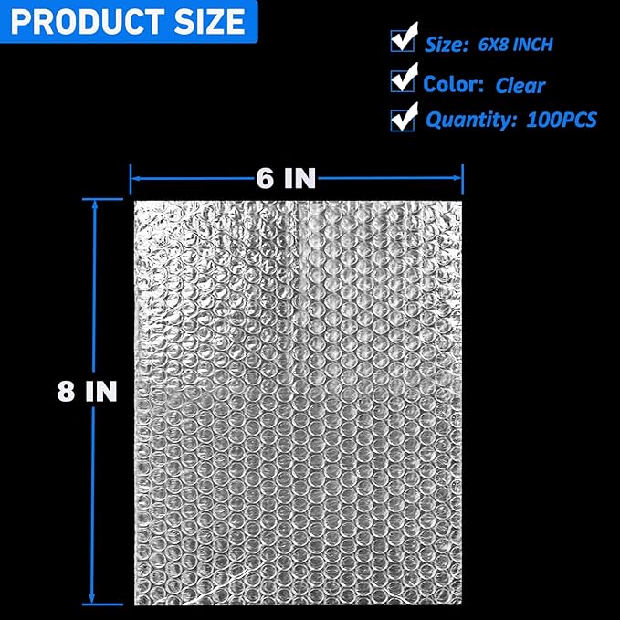 100 Pcs Bubble Pouch Wrap Bags, 6 x 8 Inch Clear Thickening Shockproof Foam Bags Protective Bubble Pouch Double Walled Cushioning Bags for Moving, Shipping, and Packing