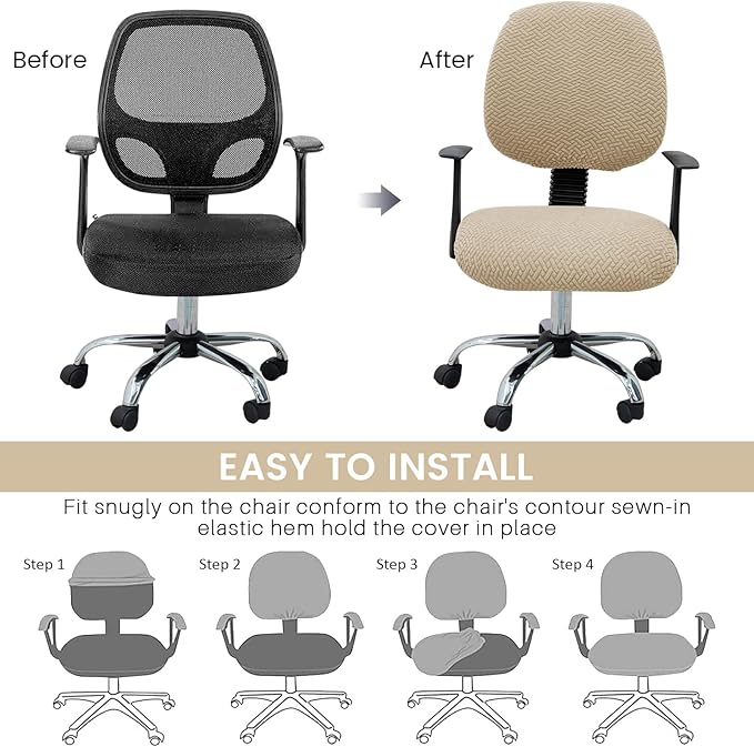 MIFXIN Office Chair Cover Stretch Slipcover 2 Piece Elastic Jacquard Computer Chair Seat Covers Furniture Protector for Office Home, Only Covers, NO Chair (Khaki)