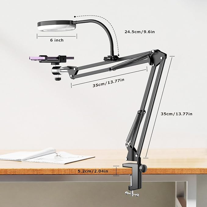 Overhead Camera Mount with Ring Light, Flexible Articulating Phone Arm Stand Compatible with iPhone, Logitech Webcam, Desk Tripod for YouTube Live Stream Cooking Nail Video Recording