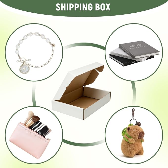 100 Pack 6"x4"x1" inch Small Shipping Boxes White Corrugated Cardboard Box for Small Business, Mailer, Shipping, and Packing