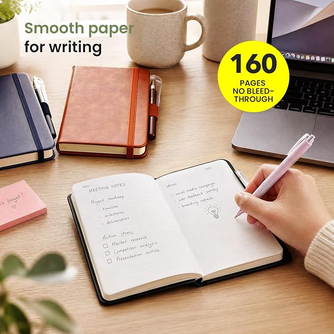Small Notebook Journal - 3 Pack Total 480 Pages - Pocket Notebooks with Pens for Work - 3.7" x 5.7" A6 Notebook - Hardcover Mini Notebooks
