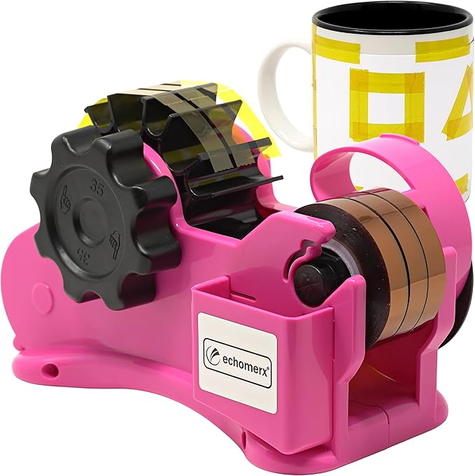 echomerx Original Heat Tape Dispenser Multi-Roll - Pre-Cut Sublimation, Heat Resistant, Heat Transfer, Thermal, Heat Press , Thin Double-Sided & Scotch Tapes, 1" & 3" Large Core, Pink