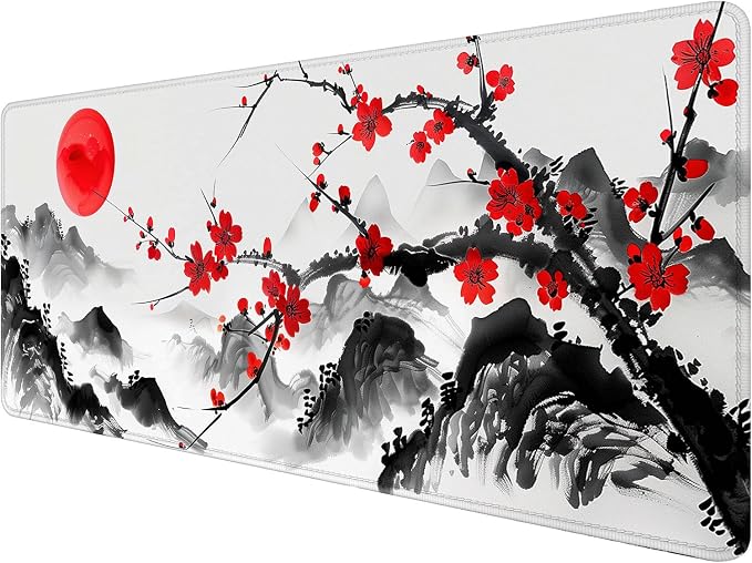 Watercolor Cherry Blossom Gaming Mouse Pad Desk Pad Ink Landscape XL Mouse Pad Large Mousepad Extended Laptop Keyboard Mat Gaming Desk Pad Mouse Mat Office Computer Keyboard Laptop Home 31.5"x11.8"