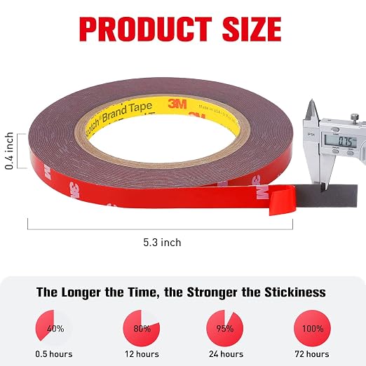 Double Sided Heavy Duty, Waterproof Mounting Foam Tape, 33ft Length, 0.4in Width, Strong Adhesive Tape for LED Strip Lights, Automotive, Home/Office Decor, Outdoor, Made of 3M VHB Tape