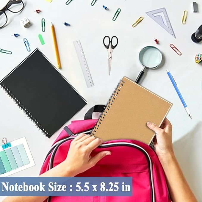 2Pack Small Spiral Notebook A5, 5.5x8.3” Notebook for Work 120Page Notepads | Colored Multipack College Ruled Notebooks A5 Kraft Spiral Bound Small Notebook Journal Lined Note Pads for Writing Journaling